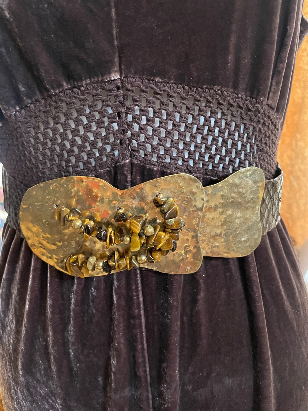 1980’s vintage luxury 24k Gold plated snakeskin tiger eye belt brutalist - Picture 8 of 9
